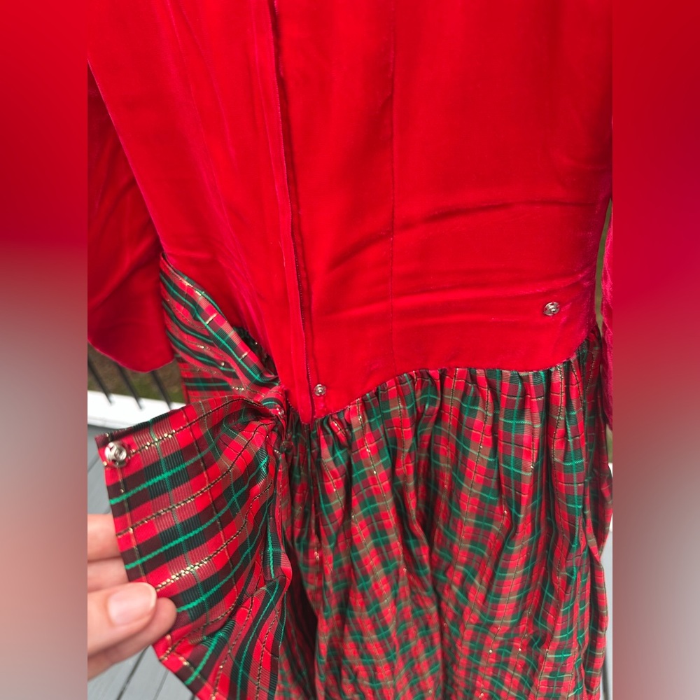 Vintage 1980’s Holiday Party Velvet & Tartan Plaid  A Line Skirt Vintage Size 8 - Picture 10 of 12